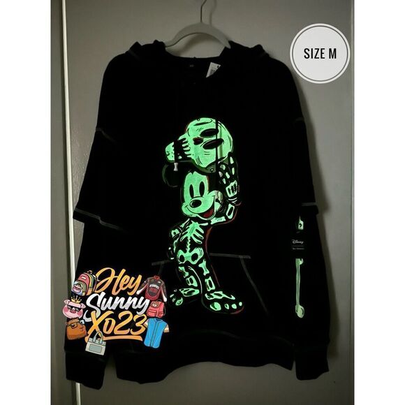 Disney Mickey Mouse Skeleton Halloween GITD Hoodie Jacket - Size Medium - Picture 9 of 9